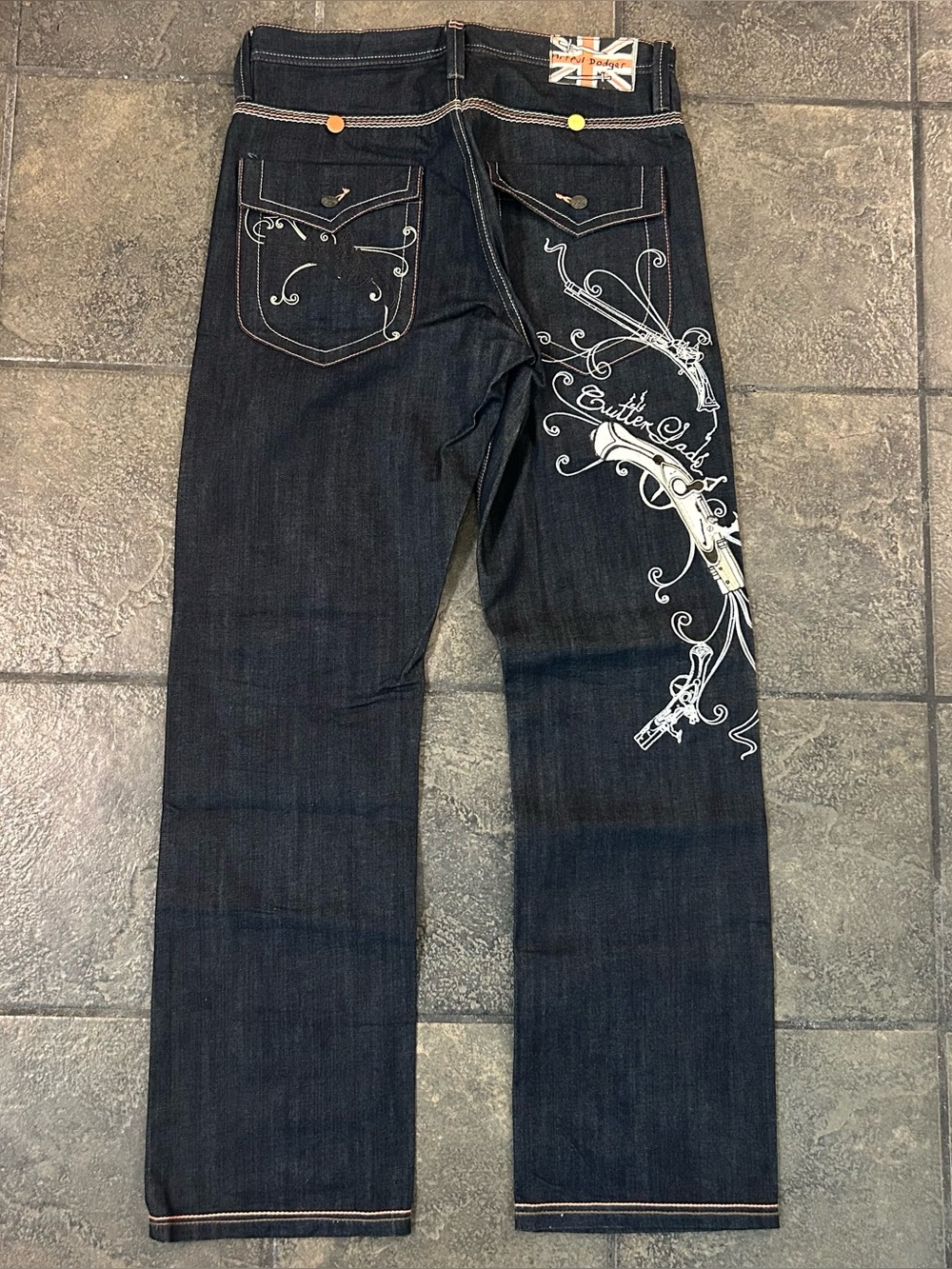 Y2K Artful Dodger Black Embellished Stitched Cutter Lads Crew Men Denim Size 32